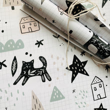 Load image into Gallery viewer, Monochrome Folk Art Cat Gift Wrap
