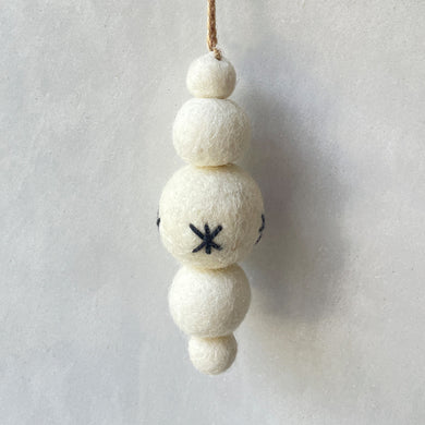 Felt droplet bauble-White + star embroidery Hanging Decor