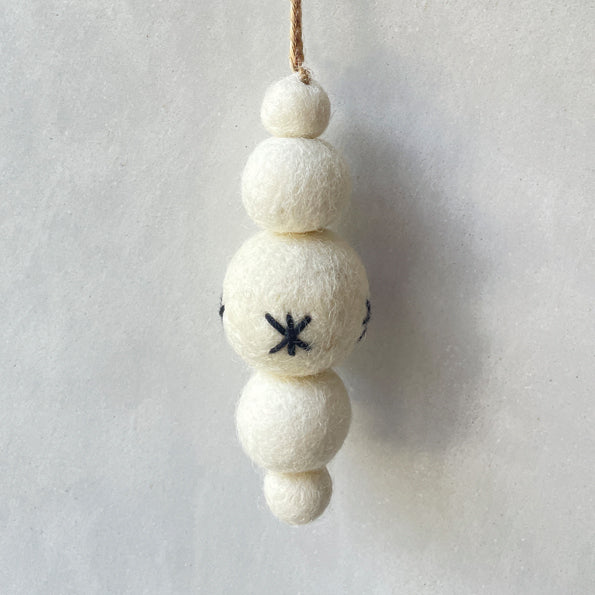 Felt droplet bauble-White + star embroidery Hanging Decor