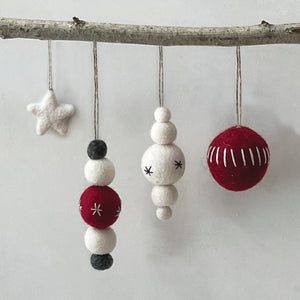 Felt droplet bauble-White + star embroidery Hanging Decor