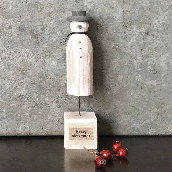 Wooden Snowman on Stand