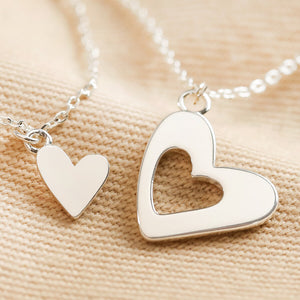 Set of 2 Friendship Heart Pendant Necklaces in Silver