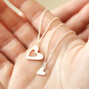 Set of 2 Friendship Heart Pendant Necklaces in Silver