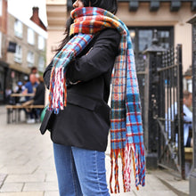 Load image into Gallery viewer, Mustard and Blue Colourful Check Winter Scarf