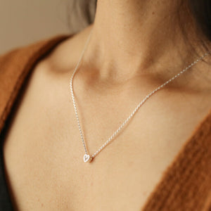 Tiny Crystal Heart Pendant Necklace in Silver