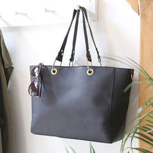 Load image into Gallery viewer, Large Black Vegan Leather Shopper Tote