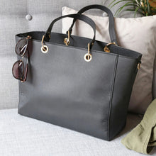 Load image into Gallery viewer, Large Black Vegan Leather Shopper Tote