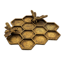 Load image into Gallery viewer, Gold Honeycomb Bee Trinket Dish