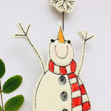 Load image into Gallery viewer, Free Standing Felted Snowman catching Snowflakes