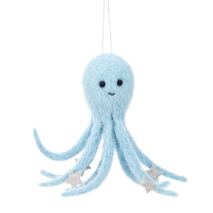 Pastel Blue Felt Octopus Hanging Decoration with Stars