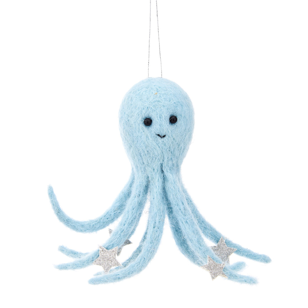 Pastel Blue Felt Octopus Hanging Decoration with Stars