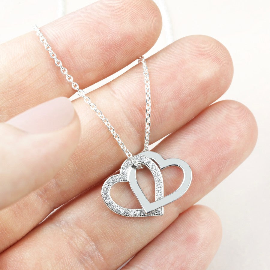 Sterling Silver Interlocking Crystal Hearts Necklace