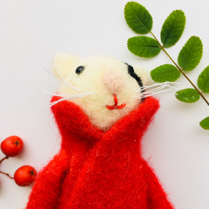 Felted Cat with Dapper Red Coat