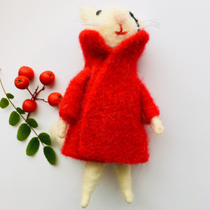 Felted Cat with Dapper Red Coat