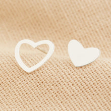 Load image into Gallery viewer, Sterling Silver Mismatched Heart Stud Earrings