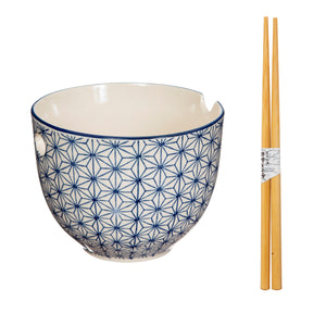 Sashiko Noodle Bowl with Chopsticks