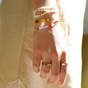 Semi-Precious Rainbow Stone Bead Bracelet with Pearl