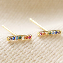 Load image into Gallery viewer, Rainbow Crystal Bar Stud Earrings in Gold
