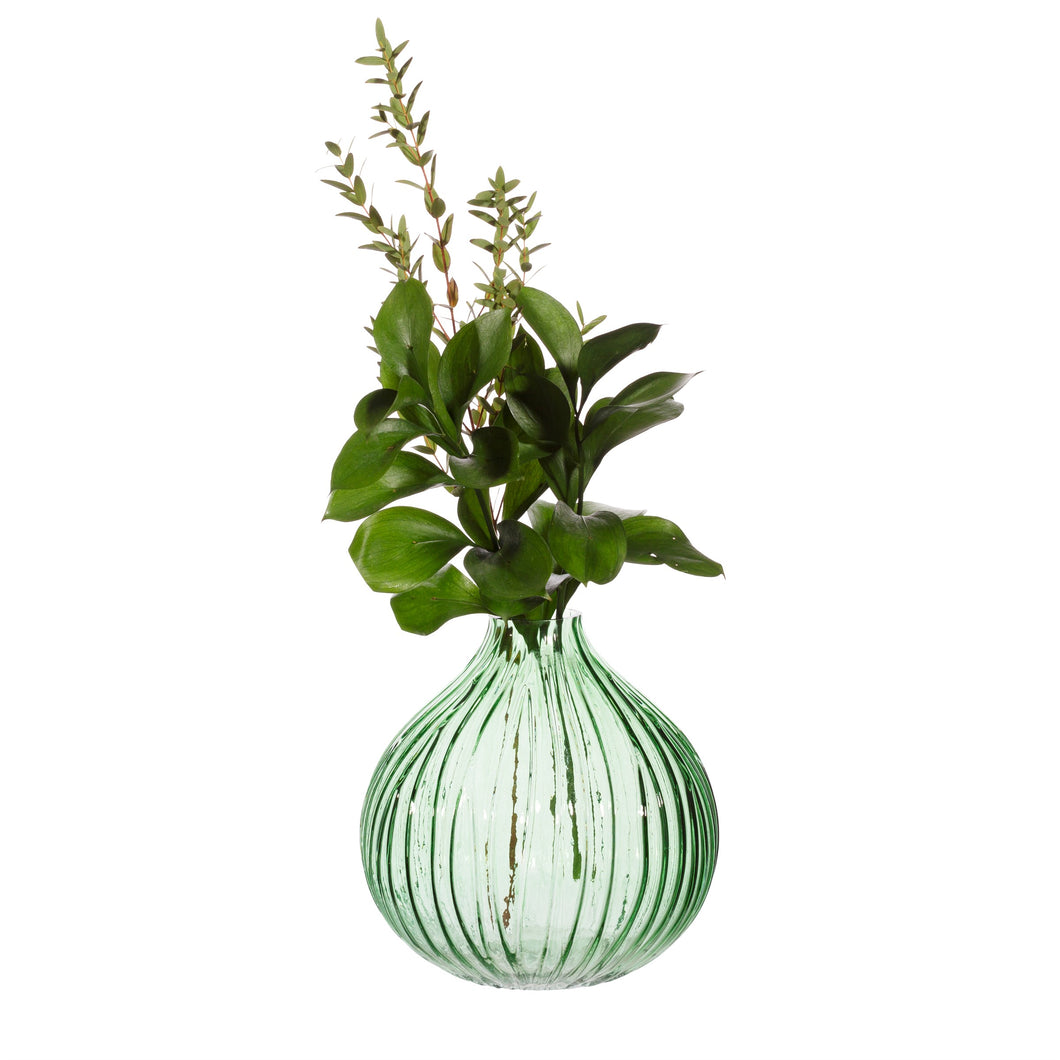 Green Round Fluted Glass Bulb Vase