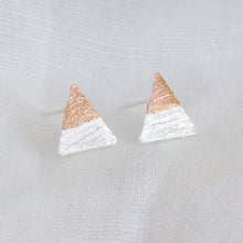 Load image into Gallery viewer, Silver and Rose Gold Dipped Triangle Stud Earrings