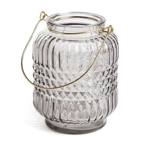 Light Grey Embossed Glass Candle Lantern - The Munro 