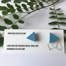 Load image into Gallery viewer, Nordic Blue linoleum tri-trangle stud earrings - The Munro 