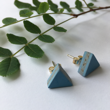 Load image into Gallery viewer, Nordic Blue linoleum tri-trangle stud earrings - The Munro 