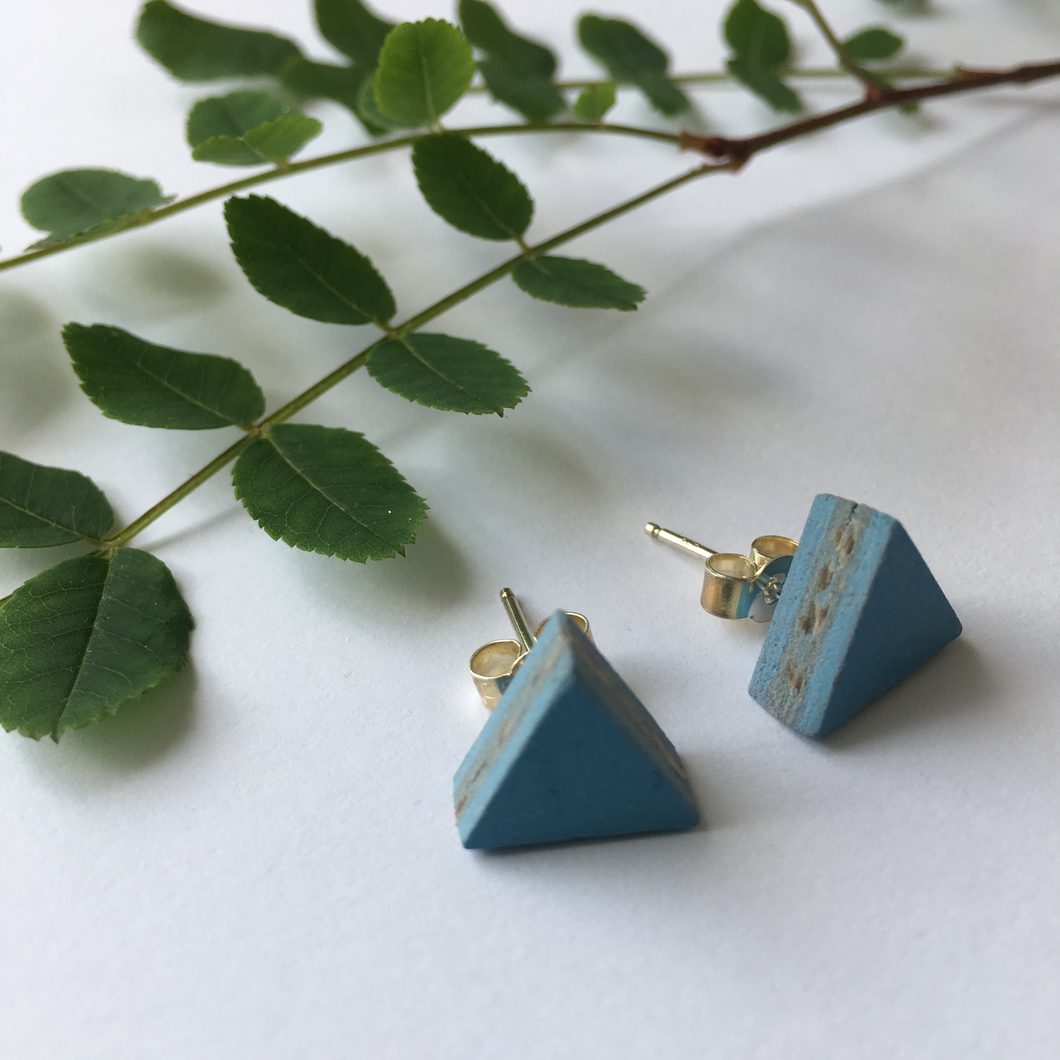 Nordic Blue linoleum tri-trangle stud earrings - The Munro 