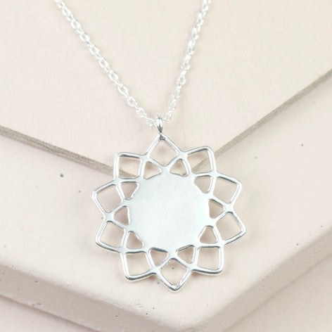 Silver Mandela Flower Necklace - The Munro 