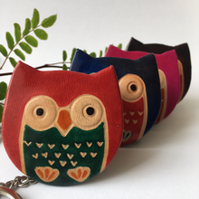 Load image into Gallery viewer, Handprinted Leather Owl Keyring Purse - The Munro 