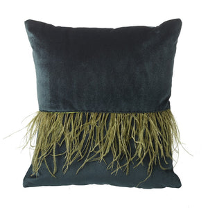 Teal Velvet Feather Cushion