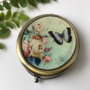Classic Vintage Oval Butterfly Compact Mirror with Clasp - The Munro 