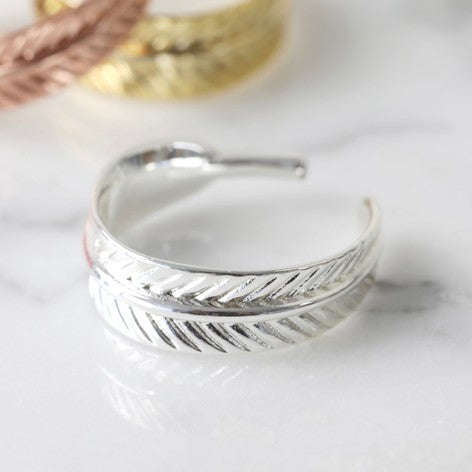 Adjustable Feather Ring in Silver