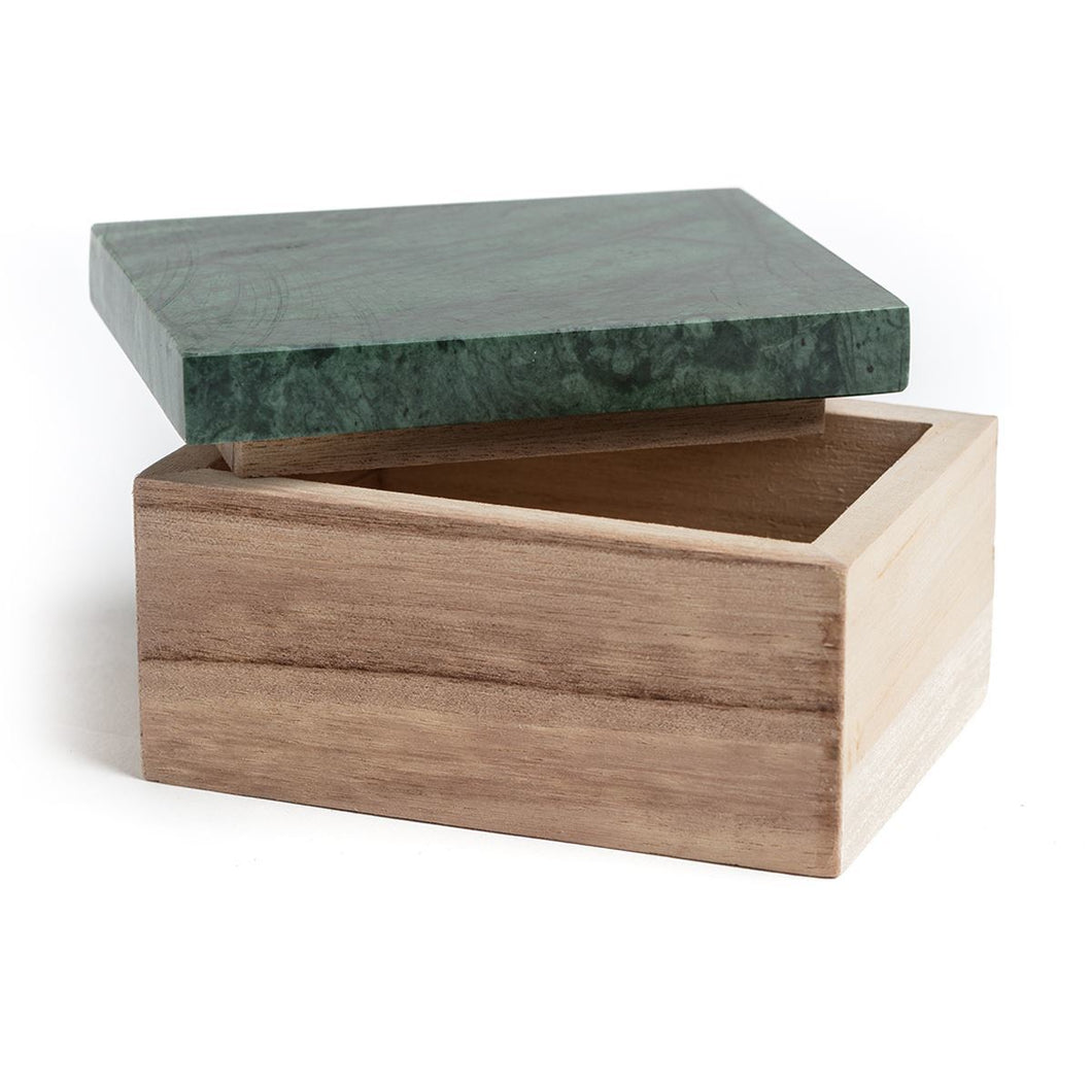 Wooden Jewellery Box with Green Marble Lid