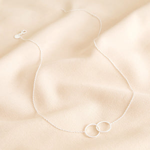 Brushed Interlocking Hoop  Necklace in Silver
