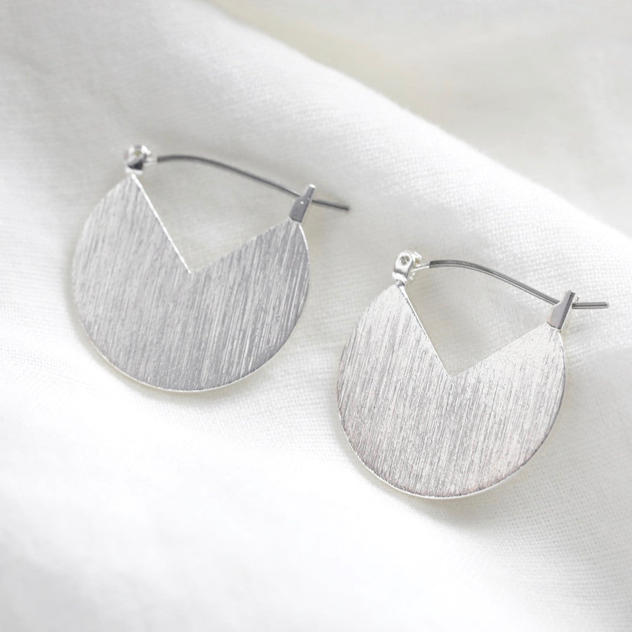 Brushed Silver Triangle Cut Out Hoop Earrings - The Munro 