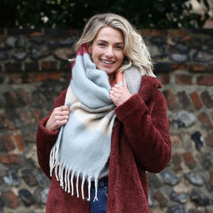 Burgundy and Grey colour Block Scarf