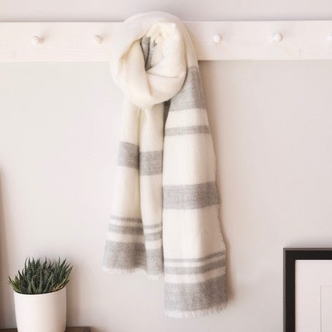 Grey and Cream Striped Blanket Scarf - The Munro 