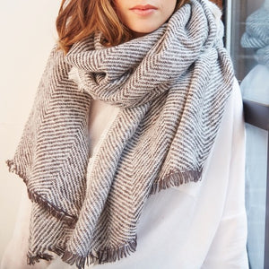 Grey Herringbone Weave Wrap Scarf