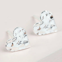 Load image into Gallery viewer, Hammered Heart Stud Earrings in Silver