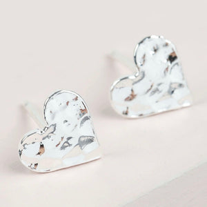 Hammered Heart Stud Earrings in Silver