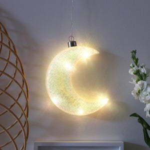 Hanging Iridescent Sparkle Glass LED Moon Light