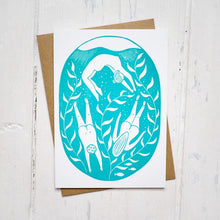 Load image into Gallery viewer, Wild Swimmers “Underwater Bliss” Lino Print Greetings Card