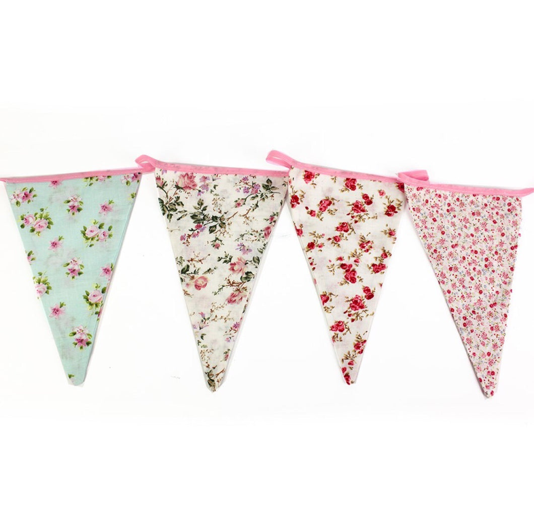 Vintage Floral Fabric Bunting Garland