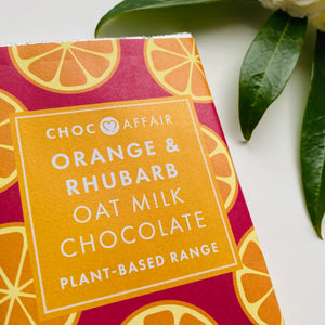 Orange and Rhubarb Oat Milk Chocolate Bar