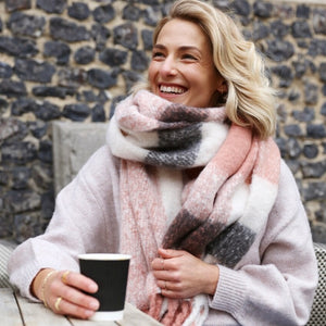 Pink and Grey Check Scarf