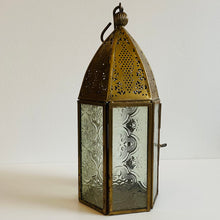 Load image into Gallery viewer, Antique Brass Moroccan Style Glass Lantern