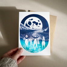 Load image into Gallery viewer, Dipping Under the Full Moon Lino Print Greetings Card