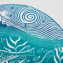 Load image into Gallery viewer, Playful Harbour Seals Lino Print Greetings Card