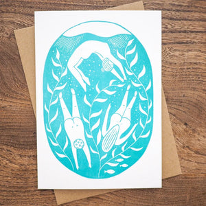 Wild Swimmers “Underwater Bliss” Lino Print Greetings Card